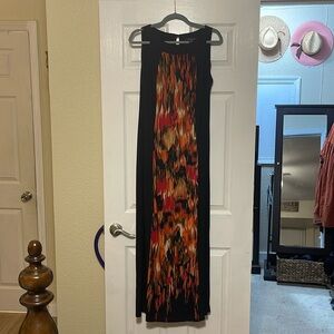 Black and Orange Sleeveless Keyhole-Back Long Dress